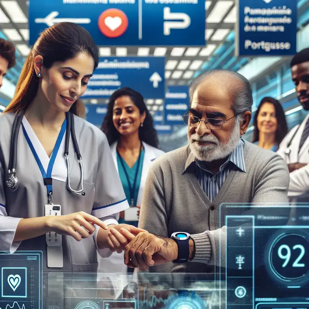 "Paciente usando sensor vestível para monitoramento contínuo em hospital brasileiro, destacando a inovação na saúde digital."